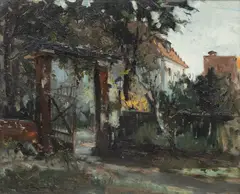 Eugeniusz Dzierżencki, Światła i cienie zachodzącego słońca, olej, tektura