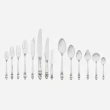 Johan Rohde, 168-piece sterling silver assembled fourteen-piece flatware set for twelve in the Acorn pattern, Denmark
