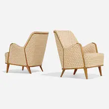 Axel Larsson, Lounge chairs, pair, c. 1945, upholstery, beech