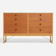 Cabinet by Børge Mogensen, c. 1955, oak, teak, steel, sold May 2024
