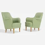 Carl Malmsten, Pair of lounge chairs, c. 1940, upholstery, beech