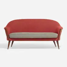 Folke Jansson, Orion sofa, c. 1955, upholstery, stained beech, brass