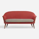 Folke Jansson, Orion sofa, c. 1955, upholstery, stained beech, brass