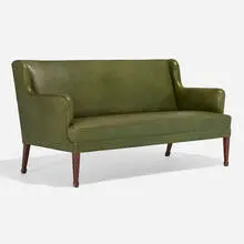 Sofa by Frits Henningsen, c. 1945, leather, mahogany, sold May 2024