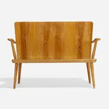 Goran Malmvall, Svensk Fur settee, c. 1950, pine, brass
