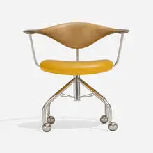 Hans J. Wegner, Swivel Office chair, model PP 502, oak, stainless steel, leather