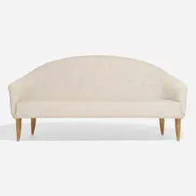 Paradise sofa by Kerstin Hörlin-Holmquist, 1958, upholstery, birch, sold May 2024