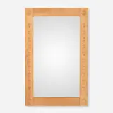 Wall mirror by Lena Larsson, c. 1975, oak, mirrored glass, sold May 2024