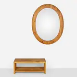 Sven Larsson, Bench and wall mirror, c. 1970, pine, mirrored glass