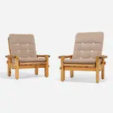Yngve Ekstrom, Dymling lounge chairs, pair, c. 1970, pine, upholstery