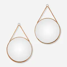 Glas Mäster, Wall mirrors, pair, c. 1960, oak, leather, brass, mirrored glass