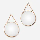 Glas Mäster, Wall mirrors, pair, c. 1960, oak, leather, brass, mirrored glass