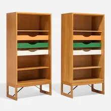 Cabinets, pair by Børge Mogensen, c. 1955, oak, painted wood, steel, sold May 2024