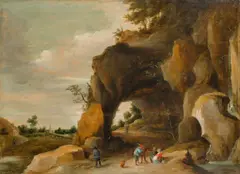 David Teniers d.J., Landstraße mit Felsentor, Um 1670, Öl auf Holz