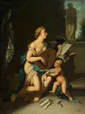 Lautenspielerin – Allegorie der Musik. Nach 1713 by Adriaen van der Werff, Öl auf Kupfer, sold Jul 2015