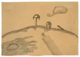 Eugen Schönebeck, Ohne Titel, Um 1965, Bleistift auf braunem Papier (Briefumschlag)