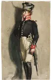 Deutscher Soldat zur Zeit Napoleons by Franz Skarbina, Um 1884, Aquarell auf leicht genarbtem Papier, sold Jun 2015