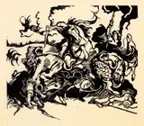 Löwenjagd nach Delacroix by Franz Marc, 1913, Holzschnitt auf dünnem Japanbütten, sold May 2014