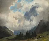 Gewitterwolken in den Bergen by Friedrich Voltz, Um 1840, Öl auf Papier auf Leinwand, sold Jun 2015
