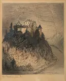 Die Neuburg am Inn. Vor 1931 by Alfred Kubin, Tuschfeder und Aquarell auf Kataster-Papier (Rückseite einer Vorarlberger Gemarkungskarte), sold Jun 2015