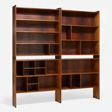 Wall Systems, set of two by Grete Jalk, c. 1965, rosewood, steel, aluminum, sold May 2024
