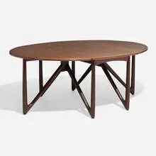 Oval Klap dining table by Niels Koefoed, c. 1960, rosewood, stained teak, sold May 2024