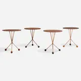 Albert Larsson, Occasional tables, set of four, 1952-53, mahogany, teak, walnut, copper-plated steel