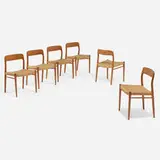 Dining chairs model 75, set of six by Niels O. Møller, 1954, teak, paper cord, sold May 2024