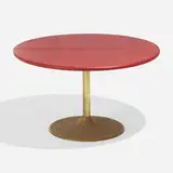 Ilmari Tapiovaara, Lukki 30 cafeteria table, 1956, brass-plated steel, brass, leather over wood