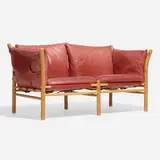 Arne Norell, Illona settee, beech, leather, fabric