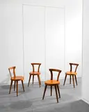 Four L'Équipement de la Maison Three Legged Chairs by Charlotte Perriand, circa 1947, oak, sold Apr 2016