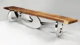 Sitz! Bench, designed 2014 by Barberini & Gunnell, nutwood, welded and mirror polished steel, sold Apr 2016