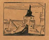 Lyonel Feininger, Gelbe Dorfkirche 2, 1921, Holzschnitt auf Japan