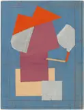 Hermann Glöckner, Der Raucher, Um 1972, Collage mit Silber-, Bunt-, Transparentpapier, Farb- und Bleistift auf Karton