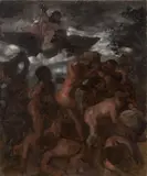 Wilhelm Trübner, Studie zur „Gigantenschlacht“. (Vor) 1877, Öl auf Leinwand. Doubliert