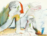 Horst Antes, Ohne Titel, Um 1966, Gouache und Bleistift auf Vorsatzblatt eines Kinderbuchs