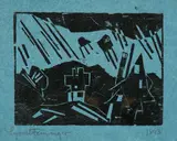 Lyonel Feininger, Gewitterbö, 1918, Holzschnitt auf blauem Seidenpapier