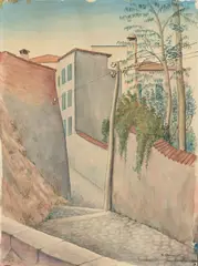 Georg Schrimpf, Dorfweg, 1924, Aquarell auf festem Papier