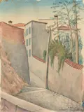 Georg Schrimpf, Dorfweg, 1924, Aquarell auf festem Papier
