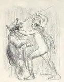 Max Liebermann, Zu: „Hercules-Hindenburg erschlägt den russischen Bären, 1914, Lithokreide auf Umdruckpapier