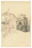 Häuser auf Montmartre, Paris by Lyonel Feininger, 1908, Bleistift und brauner Farbstift auf Papier, sold Nov 2015