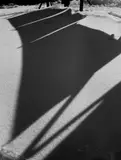 Siegfried Lauterwasser, Schwingende Grauflächen“ (Schatten von aufgehängter Wäsche auf Schneefläche), 1950, Vintage. Silbergelatineabzug. Agfa-Brovira-Papier