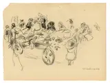 Max Liebermann, Am Marktwagen (Studie zu den „Judengassen in Amsterdam“), Um 1908, Kreide auf Papier (aus einem Zeichenblock)