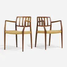 Armchairs model 66, pair by Niels O. Møller, 1974, rosewood, paper cord, sold May 2024