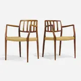 Armchairs model 66, pair by Niels O. Møller, 1974, rosewood, paper cord, sold May 2024