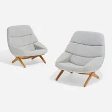 Illum Wikkelsø, Lounge chairs model 91, pair, c. 1959, oak, Hallingdal 116 upholstery