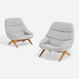 Illum Wikkelsø, Lounge chairs model 91, pair, c. 1959, oak, Hallingdal 116 upholstery