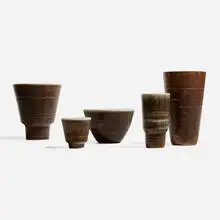 Hertha Bengtson, Collection of five vessels, c. 1960, glazed stoneware