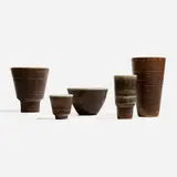 Hertha Bengtson, Collection of five vessels, c. 1960, glazed stoneware