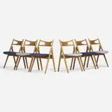 Hans J. Wegner, Sawbuck chairs model CH 29, set of six, 1952, teak, upholstery